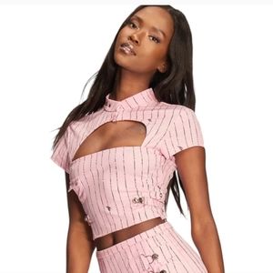 I.AM.GIA Fran Crop Top Pink Pinstripe XS